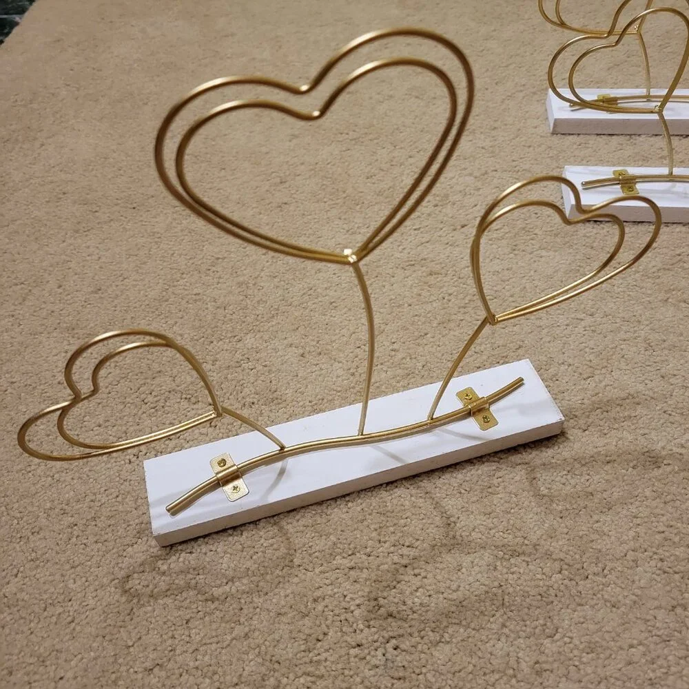 Set of 6 Gold Metal Photo Stands Decor Wedding Hearts